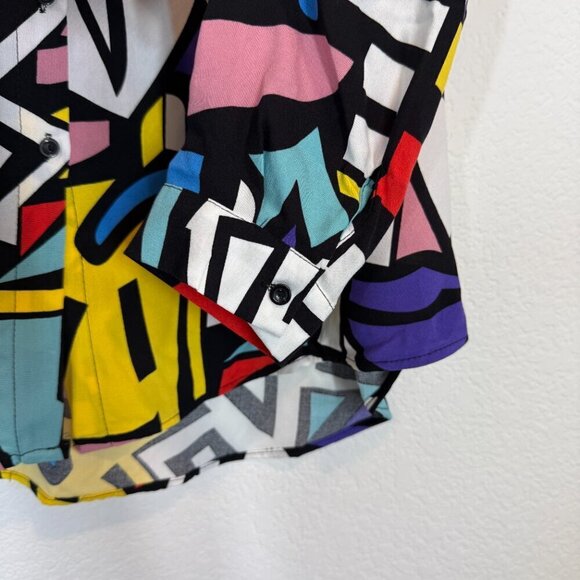 Abstract Blouse Top Button Front Blue Purple Pink Picasso Art Deco Colorful XL - Picture 6 of 11